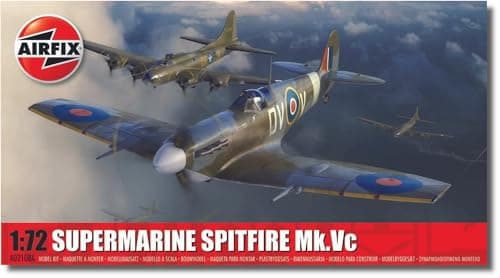 Image of Airfix Model Set - A02108A Supermarine Spitfire Mk.Vc Model Building Kit - Plastic Model Plane Kits for Adults & Children 8+, Set Includes Sprues & Decals - 1:72 Scale Model