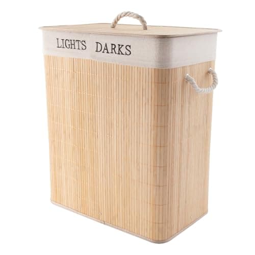 Image of Alex Nash 100L Bamboo Laundry Basket with Lid & 2 Compartments for Lights & Darks – Foldable Double Laundry Hamper for Clothes, Towels & Blankets – Natural Bamboo for Bathroom, Bedroom or Utility Room