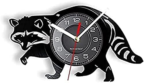 Image of Wall Clock 30cm Silent 12 Inch Vinyl Clock, Wall Clock, Vinyl Recorder, Album, Silhouette, Raccoon, Slinking, Home Decor, Wall Clock, Gramophone Recorder, Lovely Animal, North America Clock For Living