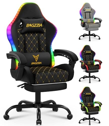 Image of bigzzia Gaming Chair with Lights Computer Game Chair RGB Led, PU Leather Video Game Chair for Adults with Footrest (Black, With RGB chair)