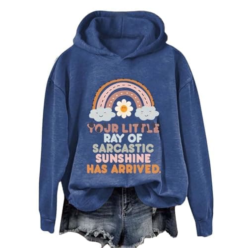 Image of Womens Casual Hoodies Warm Pullover Lightweight Women's Oversized Hoodie Slogan Letter Graphic Long Sleeve Sweatshirt Aesthetic Pullover With Pockets Fleece Hoodie Women Zip up (Blue, M)