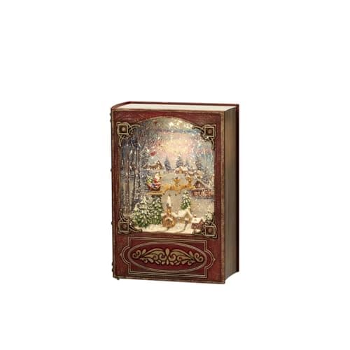 Image of Konstsmide LED Snow Globe Christmas Book Santa in his Sleigh and Reindeers/Water Filled/Christmas Decorations Indoor Battery Lights/Timer/Battery Operated: 3xAA 1.5V (excl.) or USB (Inc)