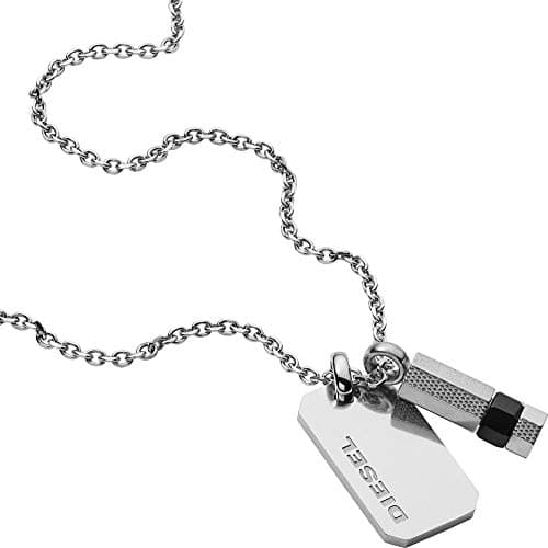 Image of Diesel Necklace for Men Double Pendant, 50cm+5cm Silver Stainless Steel Necklace, DX1156040