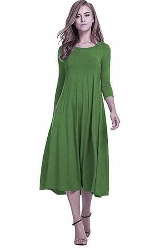 Image of Colop Womens Ladies Plain Jersey Swing Dress Casual Long Sleeve Midi Dress Skater UK Size (Bottle Green, 16-18)
