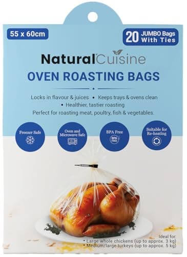 Image of Natural Cuisine Jumbo Oven Roasting Bags 55 x 60cm – Pack of 20 Large Bags with Ties – BPA Free, Oven & Microwave Safe – Ideal for Turkey & Large Roasts