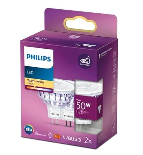 Image of Philips 7w= 50w, GU5.3, MR16 Warm White LED Spot Lights 2 x Pack…