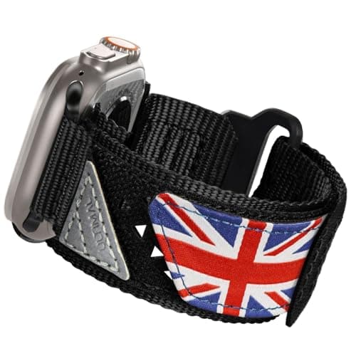Image of ULTIMAL Compatible with Apple Watch Straps 49mm 46mm 45mm 44mm, Soft Nylon Hollow Out Breathable Band for iWatch Ultra 3/2/1 Series 11 10 9 8 7 6 5 4 SE SE2 SE3 (L, Black UK Flag)