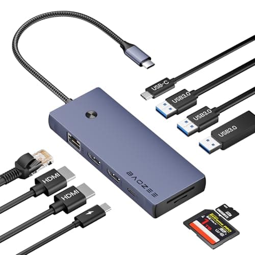 Image of BAOZEE Laptop Docking Station Dual Monitor, 10-in-1 USBC Dock Hub with 2 HDMI 4K, Gigabit Ethernet (RJ45), 100W PD, 3× USB 3.0 Ports, SD/TF Card Reader, USB-C Data, for MacBook & Windows