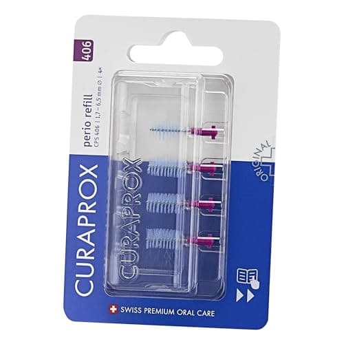 Image of Curaprox Interdental Brush Refills CPS 406 Perio – for Wide Gaps & Sensitive Gums | Ultra-Fine Filaments for Comfortable Cleaning | Fuchsia | 4-Pieces | Designed in Switzerland