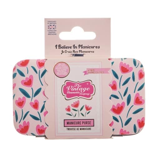 Image of The Vintage Cosmetic Company Tulip Manicure Purse, Elegant Vintage Nail Care Kit with Essential Tools for On-the-Go Beauty Care