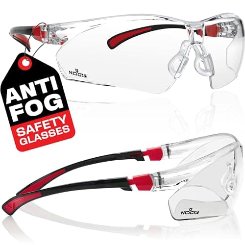 Image of NoCry Safety Glasses with Clear Anti Fog Scratch Resistant Wrap-Around Lenses and No-Slip Grips, UV Protection. Adjustable, Black & Red Frames