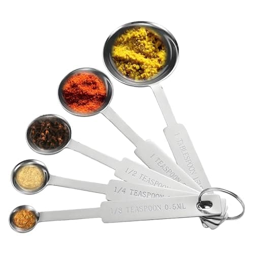 Image of 5 Pcs Measuring Spoon Set, Stainless Steel Teaspoon, Tablespoon with Metric and UK Measurements, for Baking, Liquid and Solid - 0.5ml, 1.25ml, 2.5ml, 5ml, 15ml