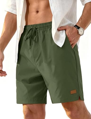 Image of TACVASEN Mens Shorts Lightweight Water Resistant Running Sports Shorts with Pockets Summer Quick Dry Work Short Men Stretch Fit, Army Green, M