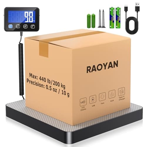 Image of Postal Scales, 440 lb / 0.5 oz High Precision LCD Display Parcel Scales, Parcel Weighing Scales with Hold and Tare Function for Luggage, Package, Warehouse, 2 AAA Batteries and Charging Cable Included