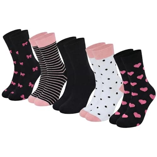 Image of Briyat 5 Pack Womens Socks Cotton Gentle Grip Crew Soft Top Ladies Socks, 5 Multicoloured 1, 6-8