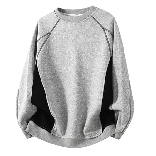 Image of Generisch Pullover Men's Sweatshirt Structural High Street Autumn Winter Sweatshirt with Quilted Seam, Contrast Colour Crew Neck, Casual Pullover with Loose Fit, gray, XL