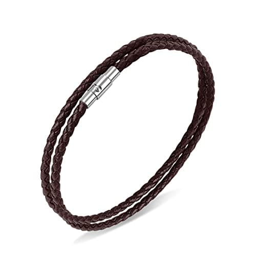 Image of Yolev Double Wrap Braided Leather Bracelet for Men Women, Brown