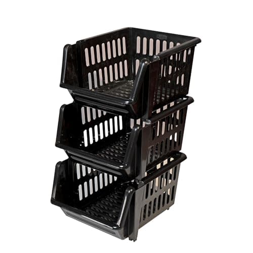 Image of 18cm Stacking Baskets Storage Veg Rack Set of 3 Black
