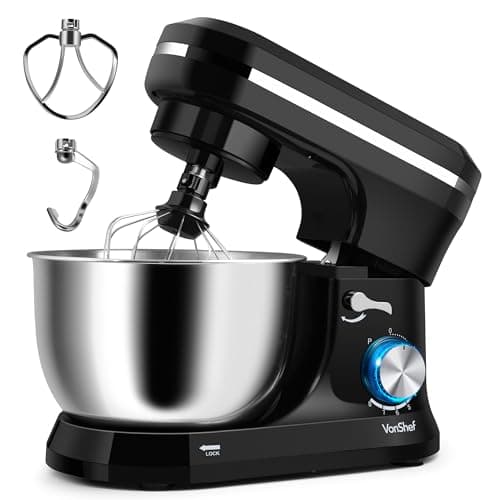 Image of VonShef Black Stand Mixer 1000W - Electric Stand Mixers for Baking, 8 Speed Standing Food Mixer with Splash Guard, 4.5L Stainless Steel Mixing Bowl, Beater, Dough Hook & Balloon Whisk