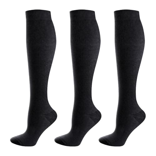 Image of YUEDGE 3 Pairs Compression Socks for Women, Black Travel Flight Socks, Compression Support Stockings for NHS Workers, Pregnancy, Running, Cycling, Activewear, Size 4-7