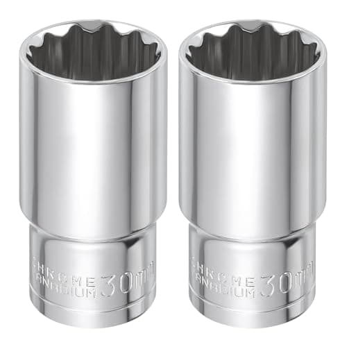 Image of sourcing map 2pcs 12 Points Metric Deep Socket 1/2" Drive 30mm Impact Socket Cr-V Steel Chrome Plating Flip Sleeve Nut Driver Wrench for Home Auto Nuts Bolts Repair