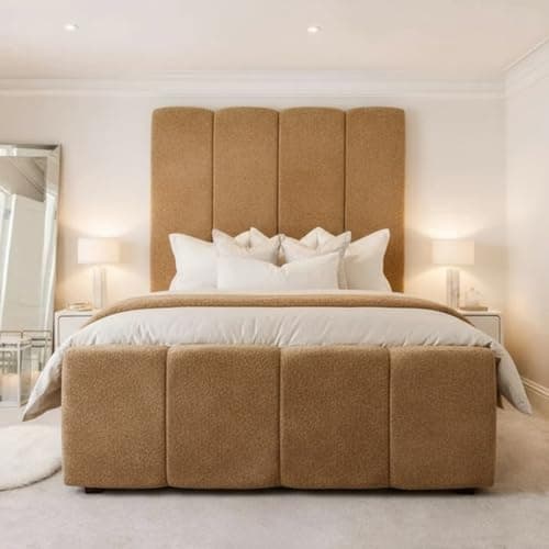 Image of AL SULTAN Paris Boucle Luxury Panelled Bed (Teddy Boucle Mink, 5FT King)
