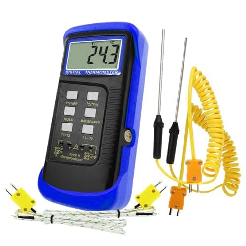 Image of Dual Channel Thermocouple Thermometer Digital Temperature K Type Thermometer with 4 Probe (Wired & Stainless Steel) -50~1300°C (-58~2372°F) Range Temperature Meter Gauge