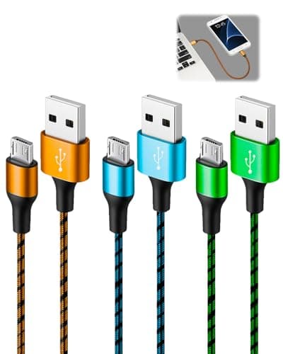 Image of 2M 3Pack Micro USB Cable Android Charger Cable Lead Fast Charging USB A to Micro Charge Cable Braided Nylon Lead for Samsung Galaxy S6 S7 Edge S5 A6 J3 J4 plus J5 J6 J7 for Huawei Y7 Xbox PS4 Tablet