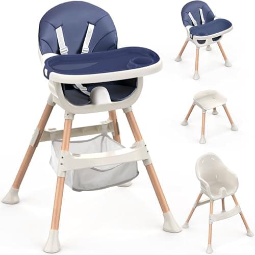Image of Baby High Chair, 4-in-1 Convertible Highchairs with Adjustable Height,Comfortable Toddler Chair & Table,Removable Double Tray,Ergonomic Portable Feeding,6 Months to 5 Years,Blue