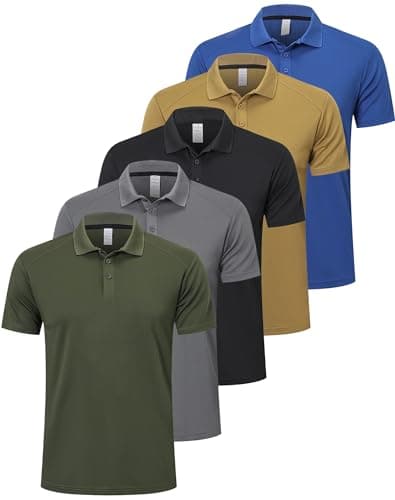 Image of ZENGVEE 5 Pack Men's Polo Shirts Golf Polo for Men Adult Moisture Wicking Quick Dry Breathable Work Shirts Short Sleeve Multipack Tshirts Sport Top T-Shirts（0428-BlackGG Blue Khaki-3XL）