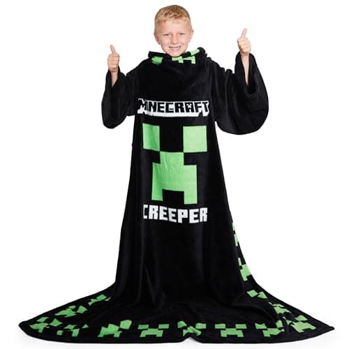 Image of Minecraft Wearable Blanket for Kids and Teenagers - One Size Kids Blanket with Sleeves Cosy Lounge Wear Gifts for Boys (Black)