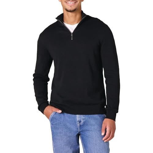 Image of Amazon Essentials Men's 100% Cotton Quarter-Zip Jumper, Black, XXL