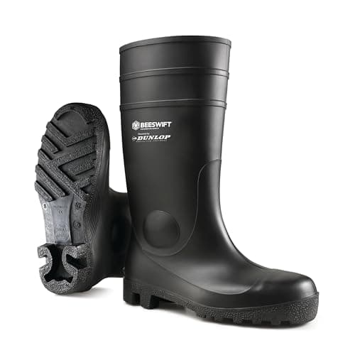 Image of Dunlop Beeswift ASTON Waterproof/Anti-Static Safety Wellington Boots Personal Protective Equipment Workwear Knee High Safety Boots Wellies Footwear – Black – Size 8