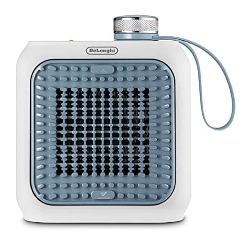 Image of De'Longhi Capsule Desk HFX10B03.LB Mini Ceramic Fan Heater, Quiet, Swivelling Grill, Safety Thermostat, Ideal for Office and Travel, 360 W, Light Blue