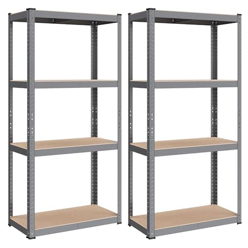 Image of SONGMICS 2 Pack 4-Tier Shelving Unit, Steel Shelving Unit for Storage, Boltless Assembly, for Garage, Shed, Load Capacity 520 kg, 40 x 80 x 160 cm, Grey GLR044G02