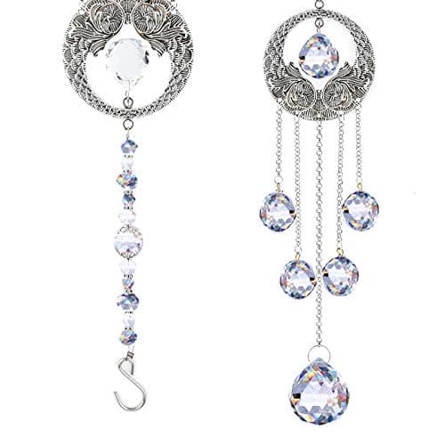 Image of JOELELI Sun Catchers, Crystal Suncatchers Angel Wings Garden Mirror Spinners Outdoor Metal Hanging Indoor Sun Catcher Diamond Windchime for Bathroom Gifts