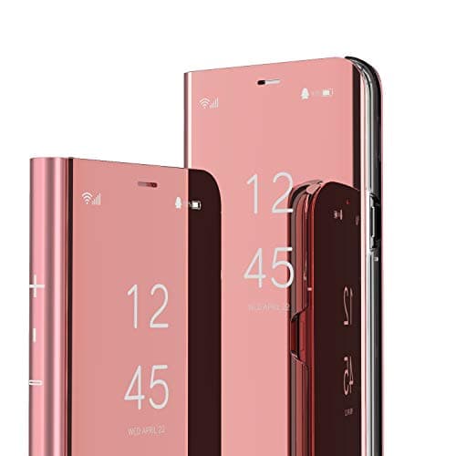 Image of KBIKO-zxl Compatible with Samsung Galaxy A33 5G Cell Phone Case Clear View Mirror Flip Cover PU Leather with Kickstand Protective Cover Cases for Galaxy A33 5G. Mirror Rose Gold QH
