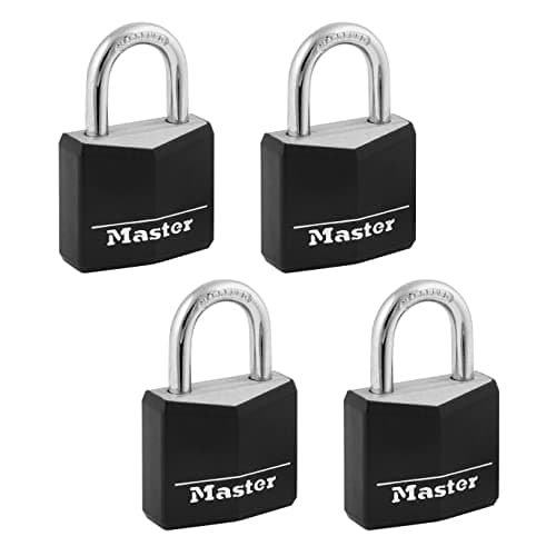 Image of Master Lock Black Outdoor Key Lock, Standard Weather Resistant Padlock with Cover, Keyed Alike Padlocks for Lockers, Fences, Sheds, or Other Equipment, 4 Pack, 131Q