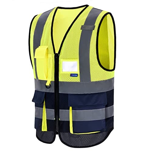 Image of AYKRM Mesh two tone high vis mesh high viz Class 2 hi vis Zipper Front High Visibility vest Hi Vis Executive Vest Waistcoat with Phone & ID Pockets