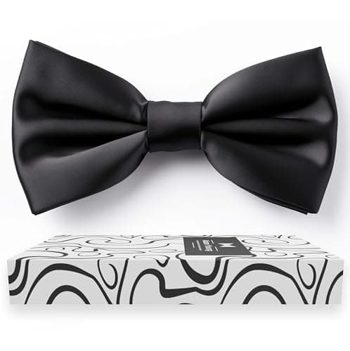 Image of Adam Young Men's Bow Ties Pre-Tied Style Formal Satin Classic Bowtie for Tuxedo Faux Silk, 01 Black, Large