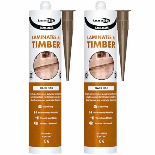 Image of Lami Mate Flexible Floorboard Gap Filler Dark Oak Pack of 2, Laminate & Wood Sealant, Waterproof Acrylic Filler for Floorboards, Skirting, Timber & Worktops Bond It