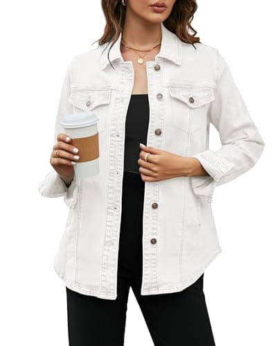Image of Vetinee Women's White Jackets Womens Casual Spring Jackets Off White Size X-Large Fits UK Size 20 to UK Size 22