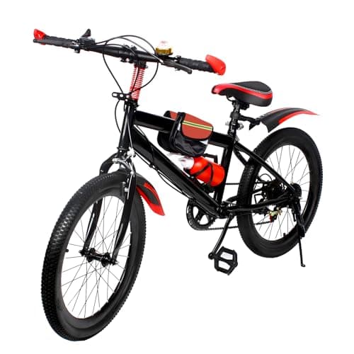 Image of CHIMHOON 20 Inch Unisex Mountainbike Bicycle, 7 Speed Bike 85KG, Boy Girl Mountain Bikes for 8-13 Years, Road Bicycle, MTB Bikes, City Bike, Green/Red JuniorBike (Red)