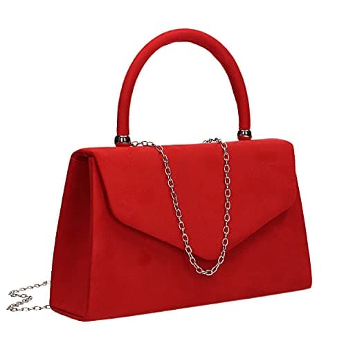 Image of SwankySwans Kendall Faux Suede Envelope Womens Party Prom Wedding Clutch Bag Red