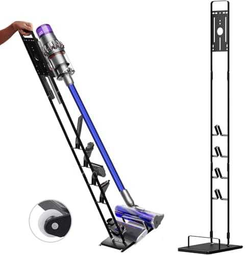 Image of Foho Stand Compatible for Dyson Gen5 V15 V12 V11 V10 V8 V7 V6 Cordless Vacuum Cleaners, Stable Metal No-Drill Wall Floor-Standing Storage Bracket Holder Multi-Accessory Organiser with Casters
