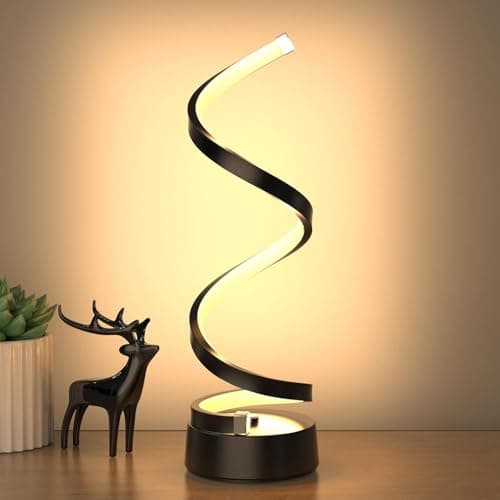Image of Spiral LED Table Lamp, 3 Color Temperatures Dimmable Bedside Lamp, Curved LED Desk Lamp, USB Powered Desk Light, Twisted Decorative Black Bedside Night Light, Nightstand Lamp for Bedroom Living Room
