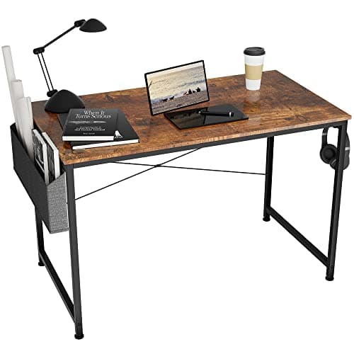 Image of HOMIDEC Writing Computer Desk, Office Work Desk for student and worker, Laptop Table with Storage Bag and Headphone Hook,Modern Simple Style Desks for Bedroom, Home, Office(80x50x75cm)