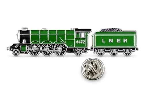 Image of The Flying Scotsman Steam Engine Train Driver Gifts for Men 2 Piece Enamel Lapel Pin Badge Green Gift