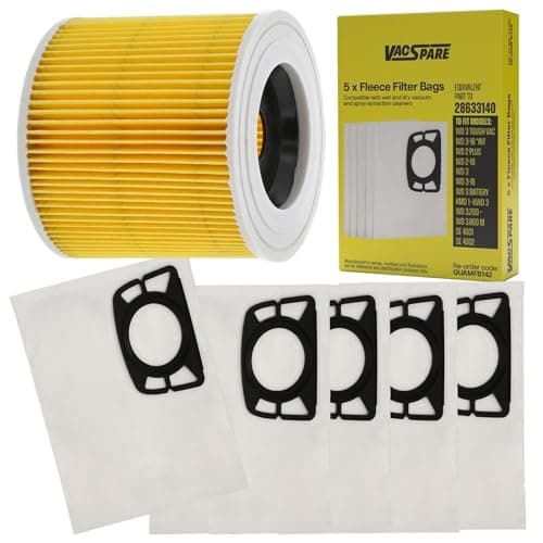 Image of Vacspare 5 Fleece Dust Bags & Cannister Filter Service Kit Compatible With Karcher WD2, WD3, KWD1 Wet and Dry Vacuum Cleaners