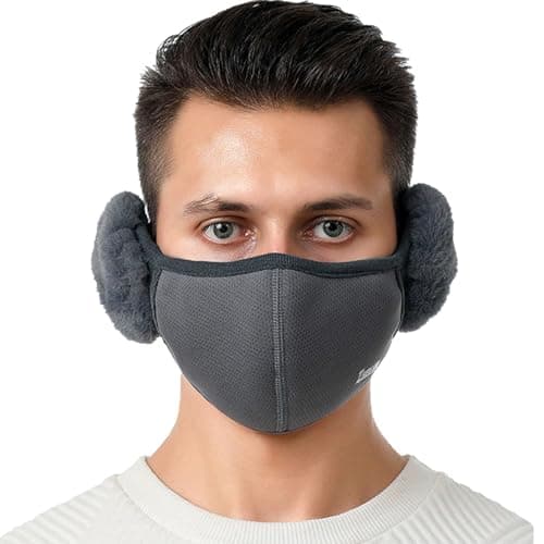 Image of Minicoco Ear Muffs Winter Warm Earmuffs with Mask 2-in-1 Plush Ear Warmers for Windproof Warm Ear Cover for Cold Air Bandless Ear Warmer for Skiing, Running, Cycling (Grey)